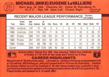 1990 Donruss #211 Mike LaValliere Back