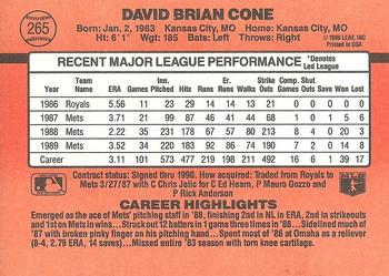 1990 Donruss #265 David Cone Back