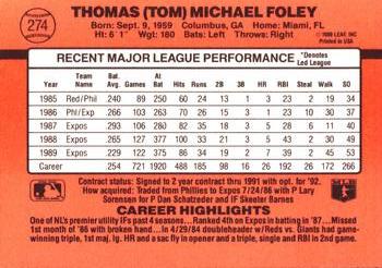 1990 Donruss #274 Tom Foley Back