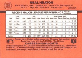 1990 Donruss #658 Neal Heaton Back