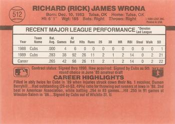 1990 Donruss #512 Rick Wrona Back