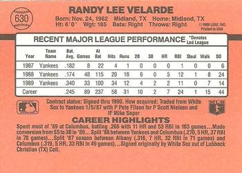 1990 Donruss #630 Randy Velarde Back
