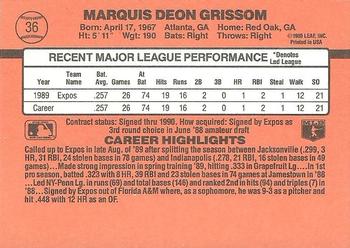 1990 Donruss #36 Marquis Grissom Back