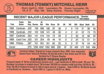 1990 Donruss #75 Tommy Herr Back