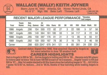 1990 Donruss #94 Wally Joyner Back