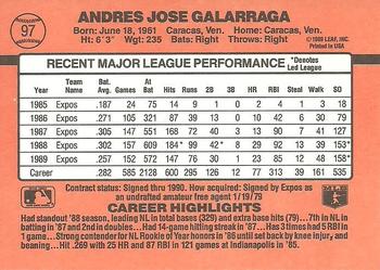 1990 Donruss #97 Andres Galarraga Back