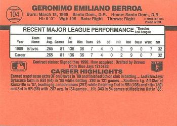 1990 Donruss #104 Geronimo Berroa Back