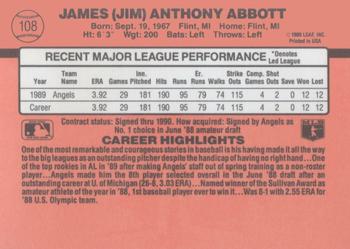1990 Donruss #108 Jim Abbott Back