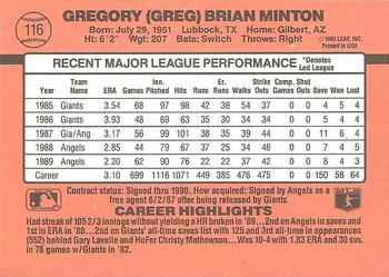 1990 Donruss #116 Greg Minton Back