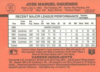 1990 Donruss #161 Jose Oquendo Back