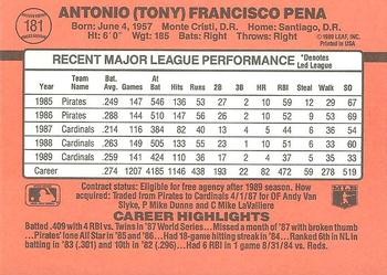 1990 Donruss #181 Tony Pena Back
