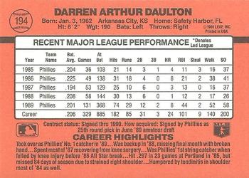 1990 Donruss #194 Darren Daulton Back