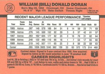 1990 Donruss #236 Bill Doran Back