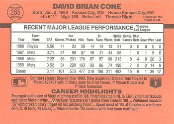 1990 Donruss #265 David Cone Back