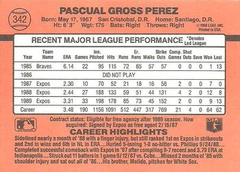 1990 Donruss #342 Pascual Perez Back