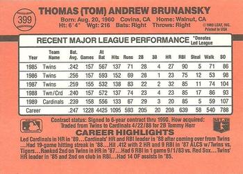 1990 Donruss #399 Tom Brunansky Back