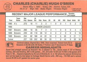 1990 Donruss #410 Charlie O'Brien Back