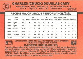 1990 Donruss #429 Chuck Cary Back