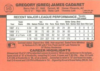 1990 Donruss #545 Greg Cadaret Back