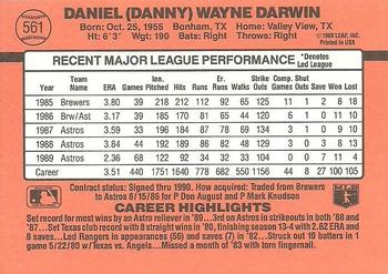 1990 Donruss #561 Danny Darwin Back