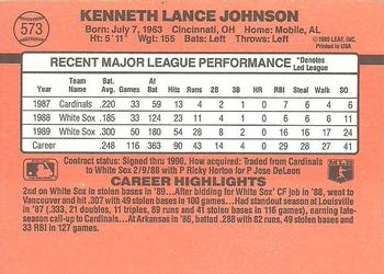 1990 Donruss #573 Lance Johnson Back