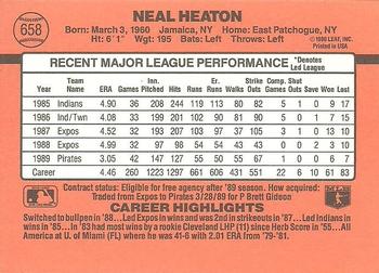 1990 Donruss #658 Neal Heaton Back