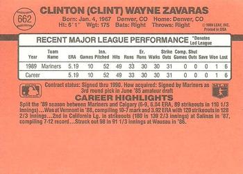 1990 Donruss #662 Clint Zavaras Back