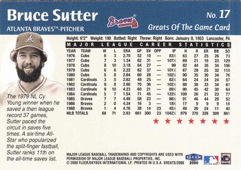 2000 Fleer Greats of the Game #17 Bruce Sutter Back