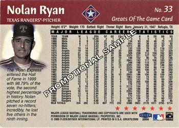 2000 Fleer Greats of the Game #33 Nolan Ryan Back