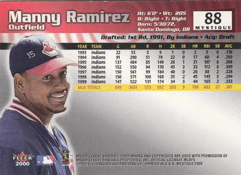 2000 Fleer Mystique #88 Manny Ramirez Back