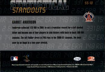 2002 Leaf Rookies & Stars - Statistical Standouts #SS-10 Garret Anderson  Back