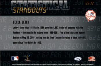 2002 Leaf Rookies & Stars - Statistical Standouts #SS-18 Derek Jeter  Back