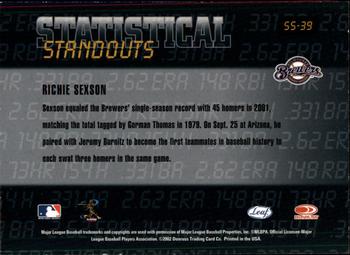 2002 Leaf Rookies & Stars - Statistical Standouts #SS-39 Richie Sexson  Back