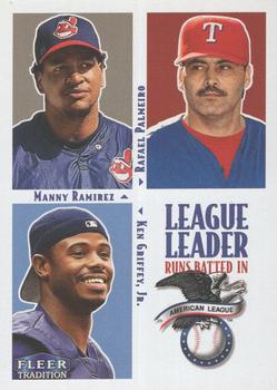 2000 Fleer Tradition #3 AL Runs Batted In (Manny Ramirez / Rafael Palmeiro / Ken Griffey, Jr.) Front