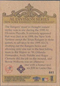 2000 Fleer Tradition #441 AL Division Series (Yankees/Rangers) Back