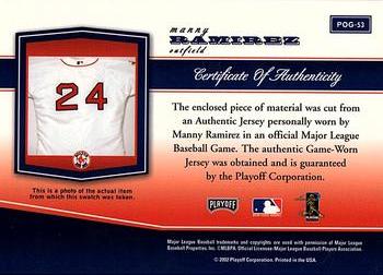 2002 Playoff Piece of the Game - Materials #POG-53 Manny Ramirez Back