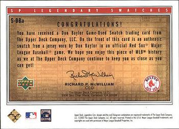 2002 SP Legendary Cuts - Game Swatches #S-DBa Don Baylor  Back