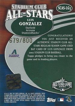 2002 Stadium Club - All-Star Relics #SCAS-LG3 Luis Gonzalez Back