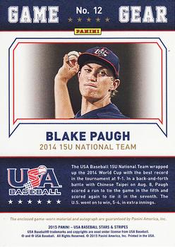 2015 Panini USA Baseball Stars & Stripes - Game Gear Materials Signatures Longevity Ruby #12 Blake Paugh Back