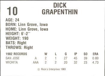 1983 Dog N Shake Wichita Aeros #10 Dick Grapenthin Back