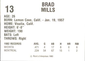 1983 Dog N Shake Wichita Aeros #13 Brad Mills Back