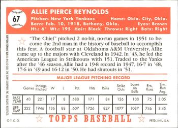 2002 Topps - 1952 Reprints #52R-9 Allie Reynolds Back