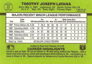 1990 Donruss The Rookies #23 Tim Layana Back