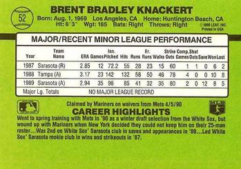 1990 Donruss The Rookies #52 Brent Knackert Back