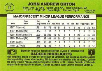 1990 Donruss The Rookies #54 John Orton Back