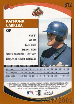 2002 Topps - Gold #312 Raymond Cabrera Back