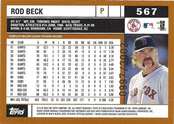 2002 Topps - Gold #567 Rod Beck Back