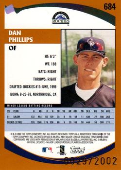 2002 Topps - Gold #684 Dan Phillips Back