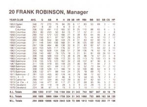 1989 French/Bray Baltimore Orioles #NNO Frank Robinson Back