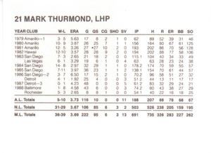 1989 French/Bray Baltimore Orioles #NNO Mark Thurmond Back
